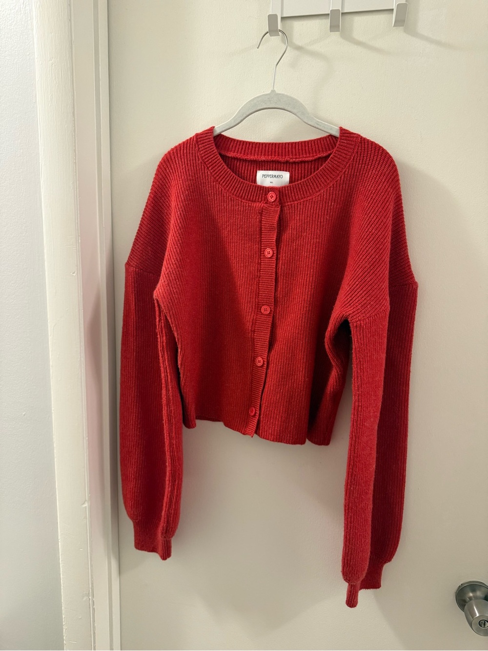 Peppermayo Red Ribbed Button-Up Cropped Cardigan - Picture 2 of 5